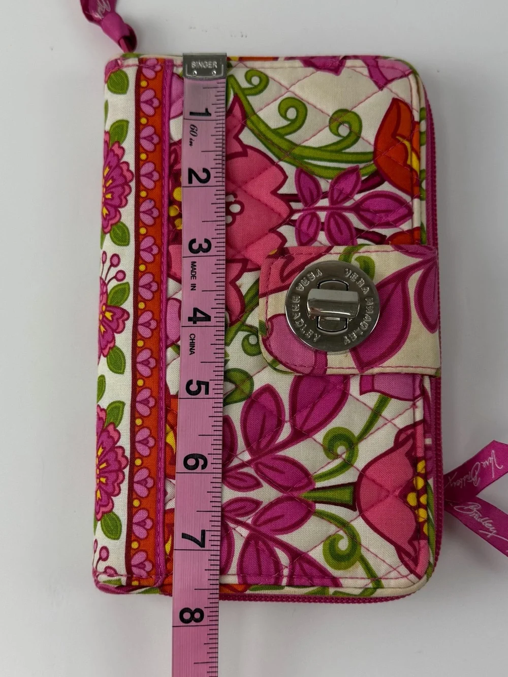 Vera Bradley Wallet Womens Pink Orange Floral Zip Turn Lock Lilli Bell Retired